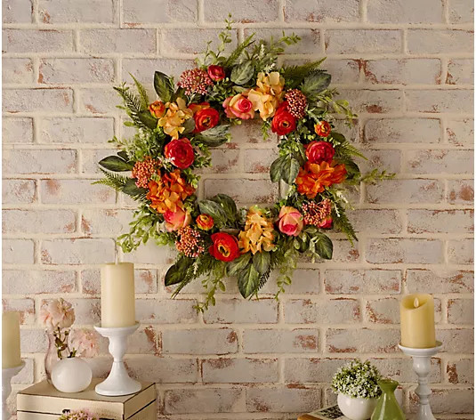 Make Your Selection: 24" Rose, Ranunculus & Hydrangea Wreath by Valerie | QVC