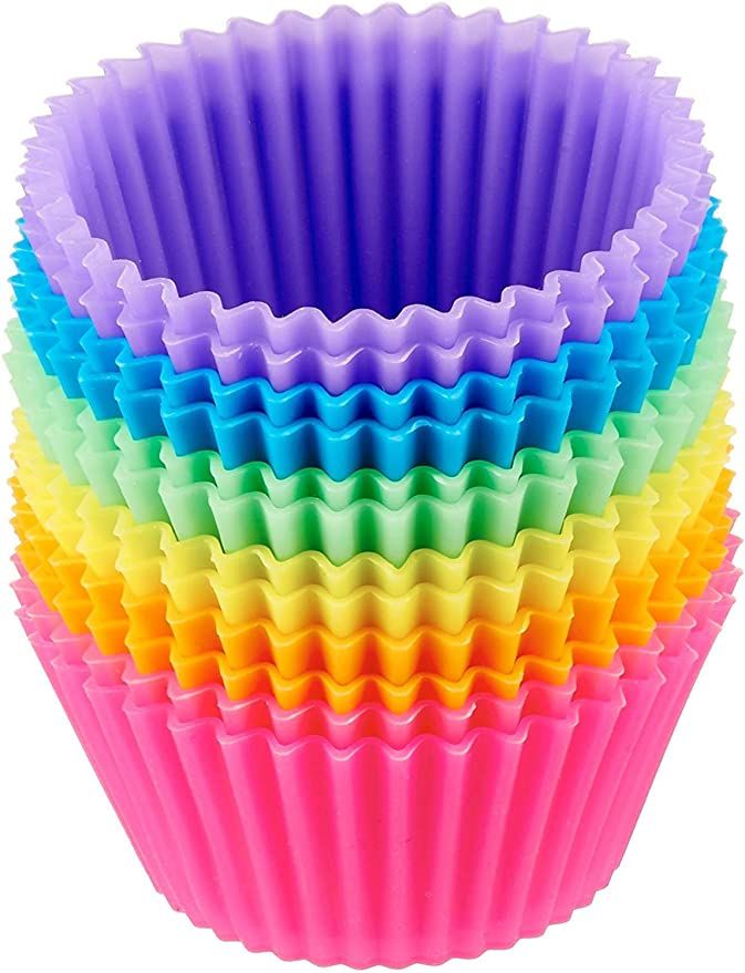 Amazon Basics Reusable Silicone Baking Cups, Muffin Liners - Pack of 12, Multicolor | Amazon (US)