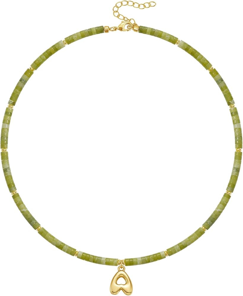 KELORIS PATH Beaded Initial Necklace for Women, 14K Gilded Plated Bubble Letter Pendant Natural H... | Amazon (US)