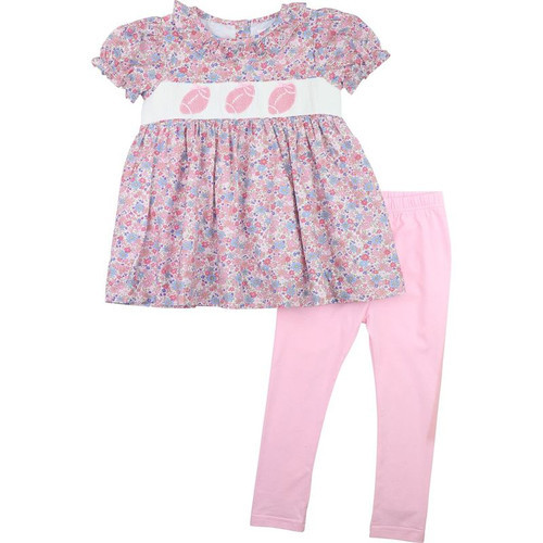 Fall Floral Pink Smocked Football Legging Set | Cecil and Lou
