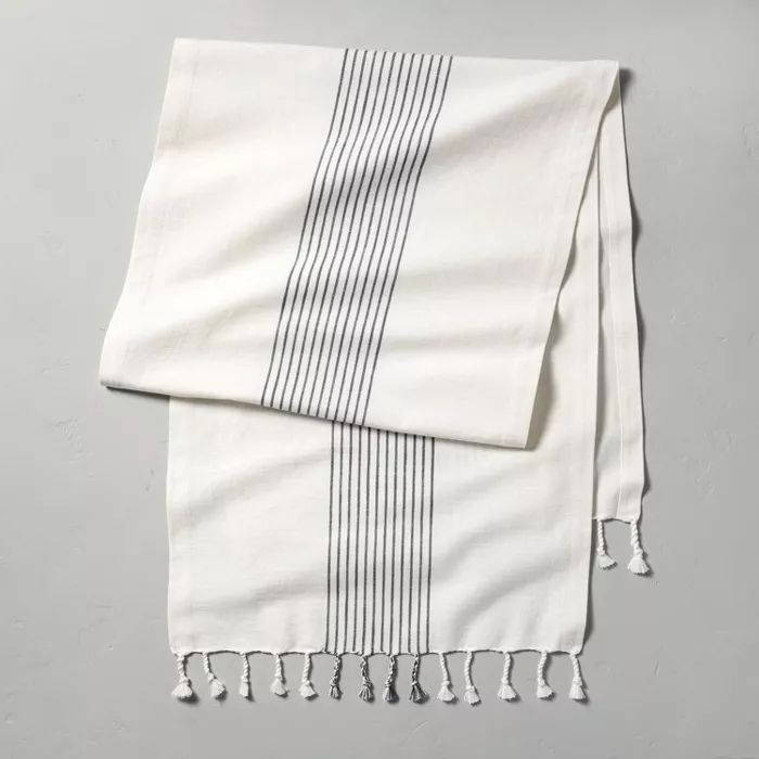 Core Stripes Twisted Fringe Table Runner Blue/Cream - Hearth & Hand™ with Magnolia | Target