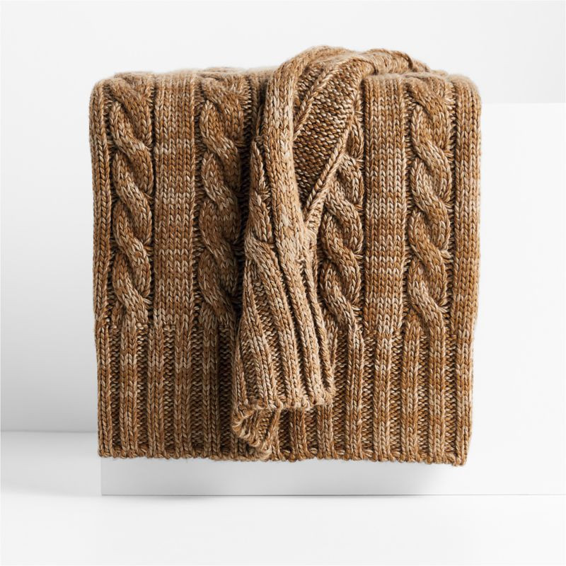 Maple Brown Wool Blend Cozy Cable Knit 70"x55" Throw Blanket | Crate & Barrel | Crate & Barrel