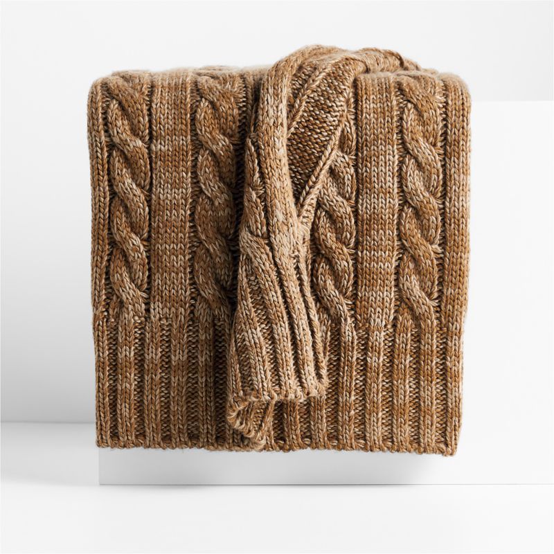 Maple Brown Wool Blend Cozy Cable Knit 70"x55" Throw Blanket + Reviews | Crate & Barrel | Crate & Barrel
