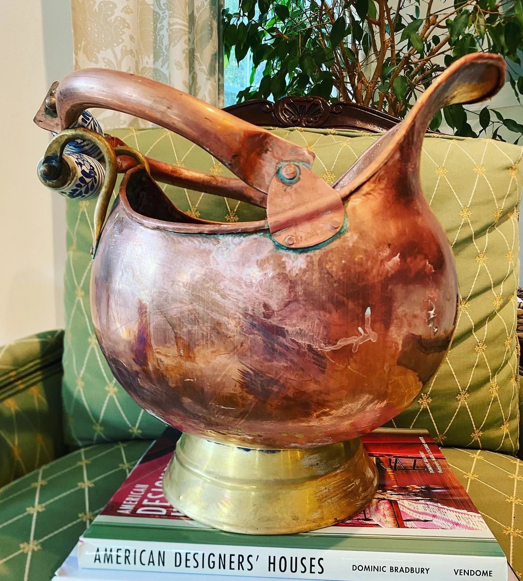 Scuttle bucket with blue and white handles | Etsy (US)