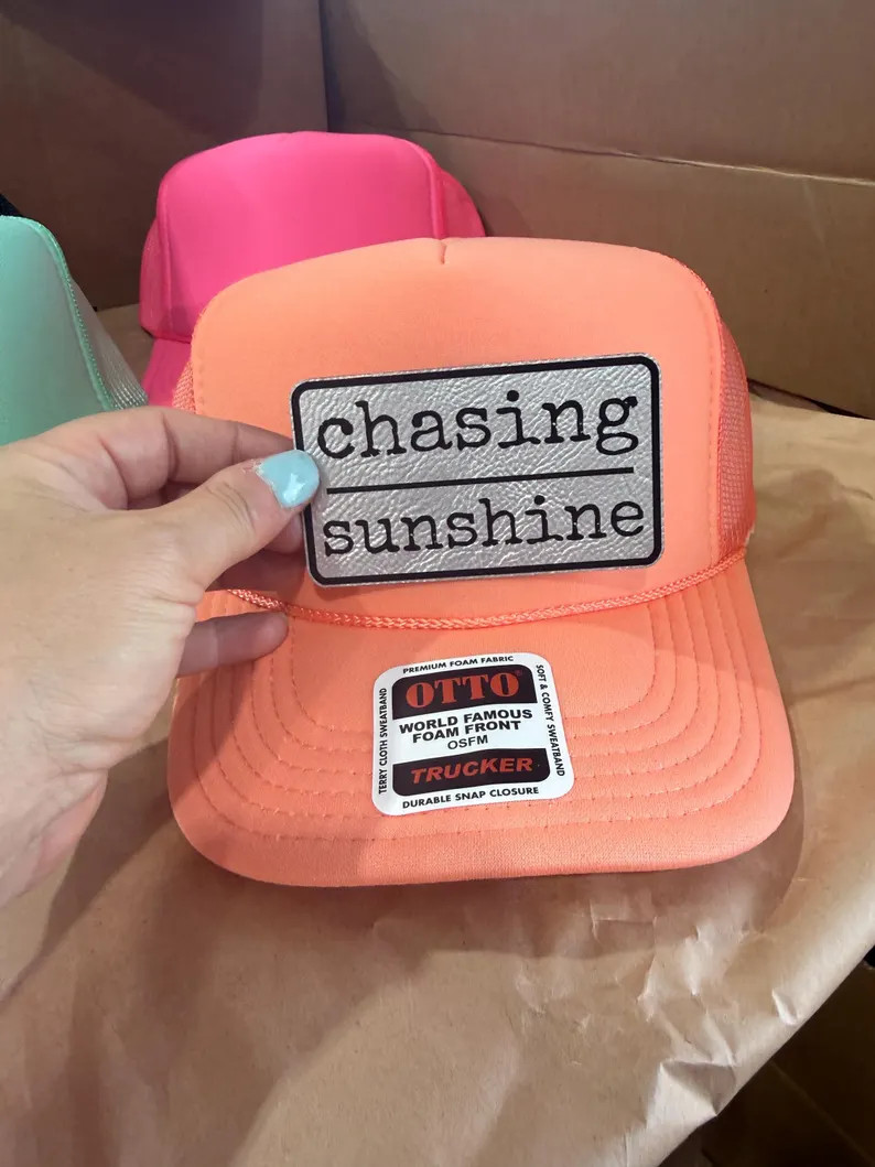 Chasing Sunshine -trucker Hat With Leather Patches-patch Hat-bachelorette Party Hats-vacation Hat... | Etsy (Global)