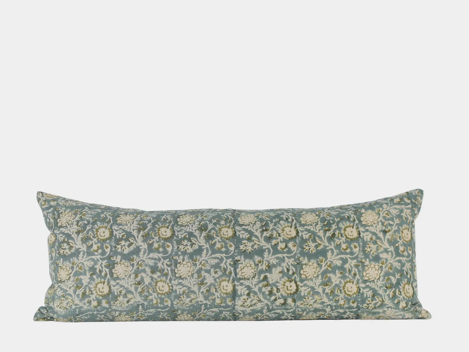 Hand Block Printed Linen Lumbar Pillow: Blue Floral, Brass Zipper | Etsy (Global)