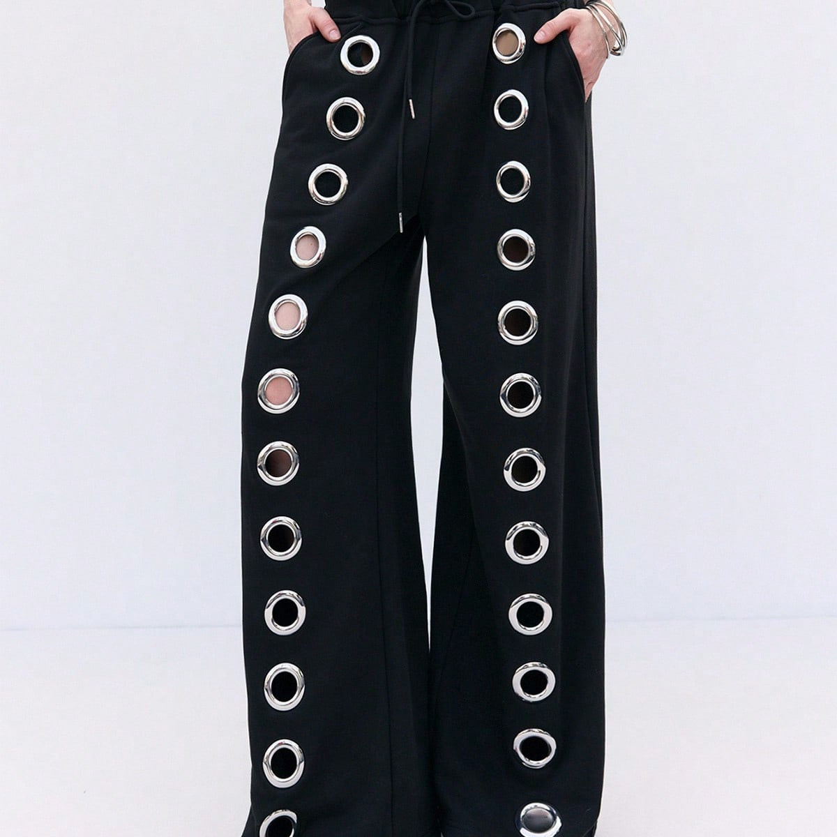 LYSMO Unisex Fashion Avant-Garde Grommet Design Loose Fit Wide Leg Sweatpants,Cargo Pants Graduation,Back To School Outfits,Graduation,Teacher Outfits For Women,Back To School | SHEIN