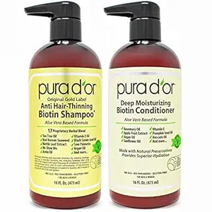 PURA D'OR Anti-Thinning Biotin Shampoo & Deep Moisturizing Conditioner Original Gold Label Set (1... | Amazon (US)