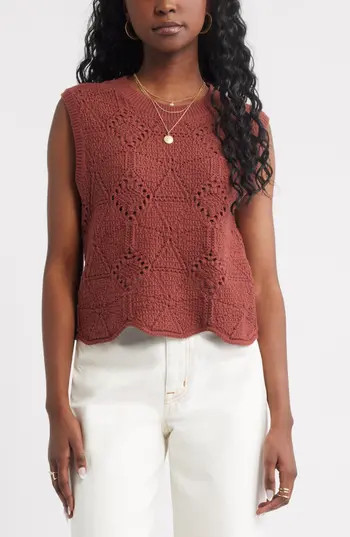 Treasure & Bond Bouclé Pointelle Sweater Vest in Brown Sable at Nordstrom Rack, Size Large | Nordstrom Rack