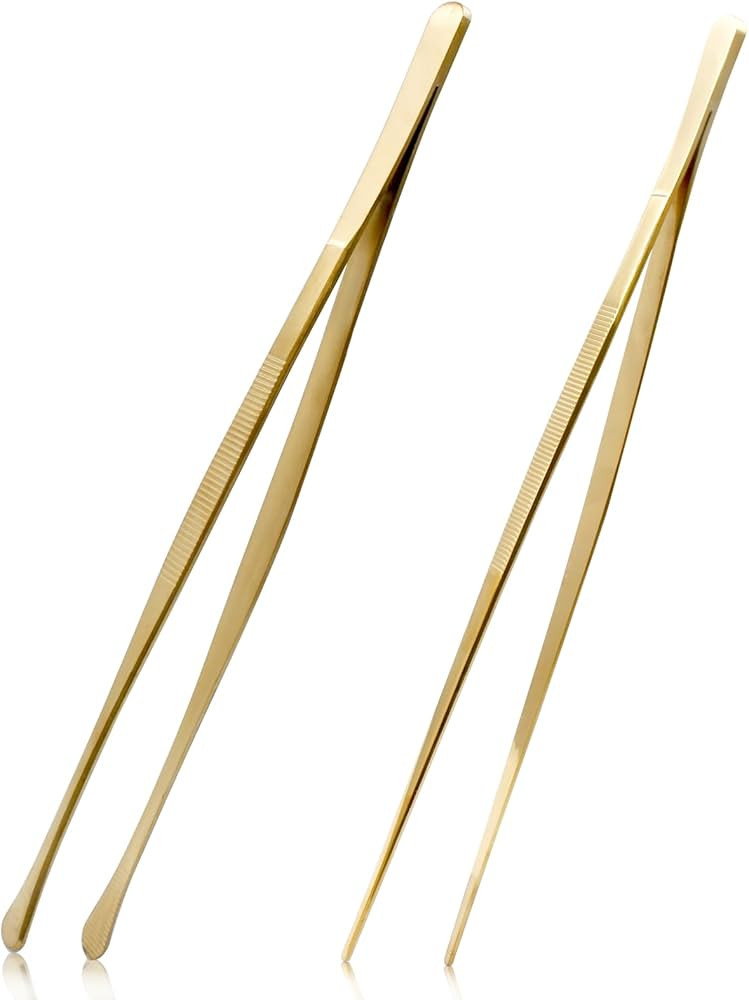 2Pcs Stainless Steel Tweezers, 12 Inch Long Tweezers with Precision Serrated Tips for Kitchen Coo... | Amazon (US)