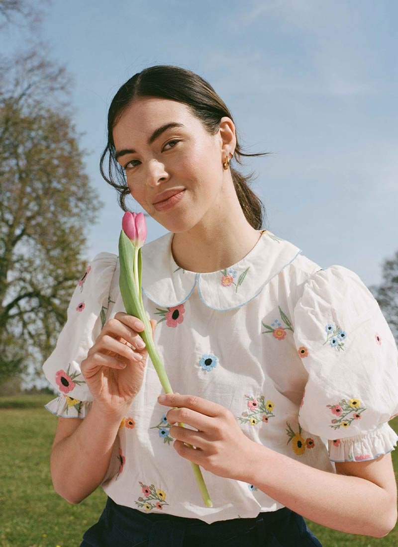 Ivy Embroidered Peter Pan Collar Blouse | Joanie