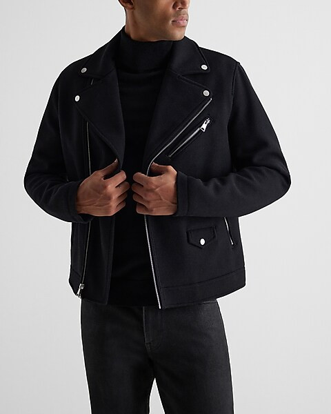 Black Wool-Blend Asymmetrical Moto Jacket | Express