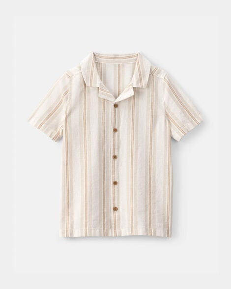 Boys Linen Striped Short-Sleeve Button-Down Shirt - Tan/Ivory | Carter's Inc