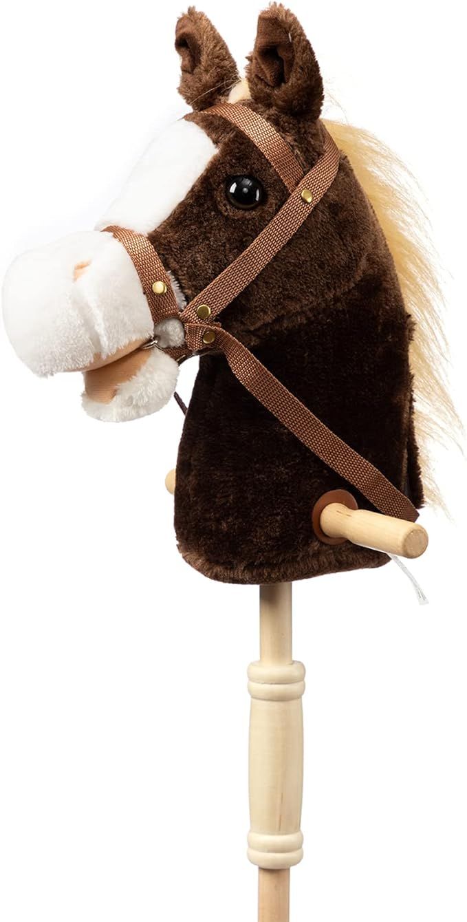 HollyHOME Outdoor Stick Horse with Wood Wheels Real Pony Neighing and Galloping Sounds Plush Toy ... | Amazon (US)