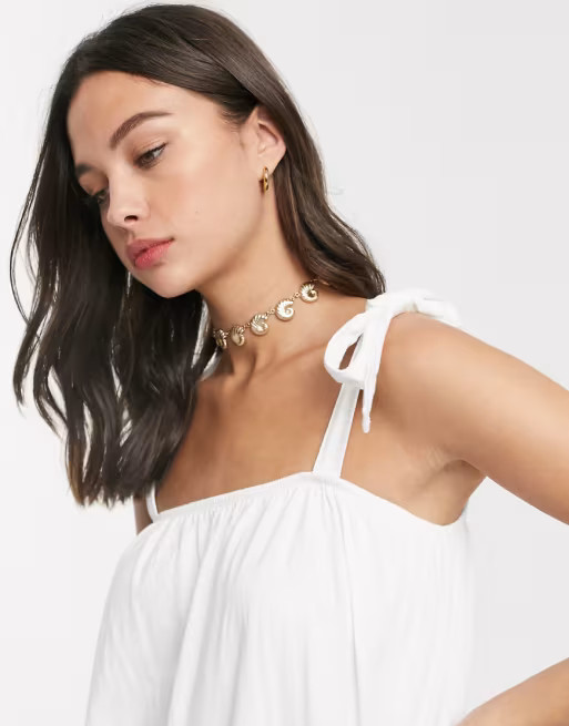 ASOS DESIGN cami midi sundress with pep hem in white | ASOS (Global)