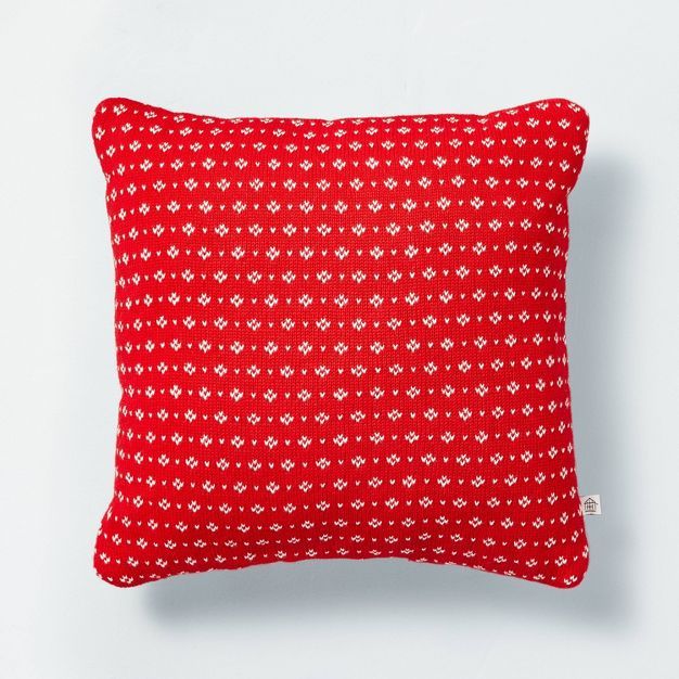 14&#34;x14&#34; Sweater Fleck Jacquard Knit Square Throw Pillow Red/White - Hearth &#38; Hand&#84... | Target
