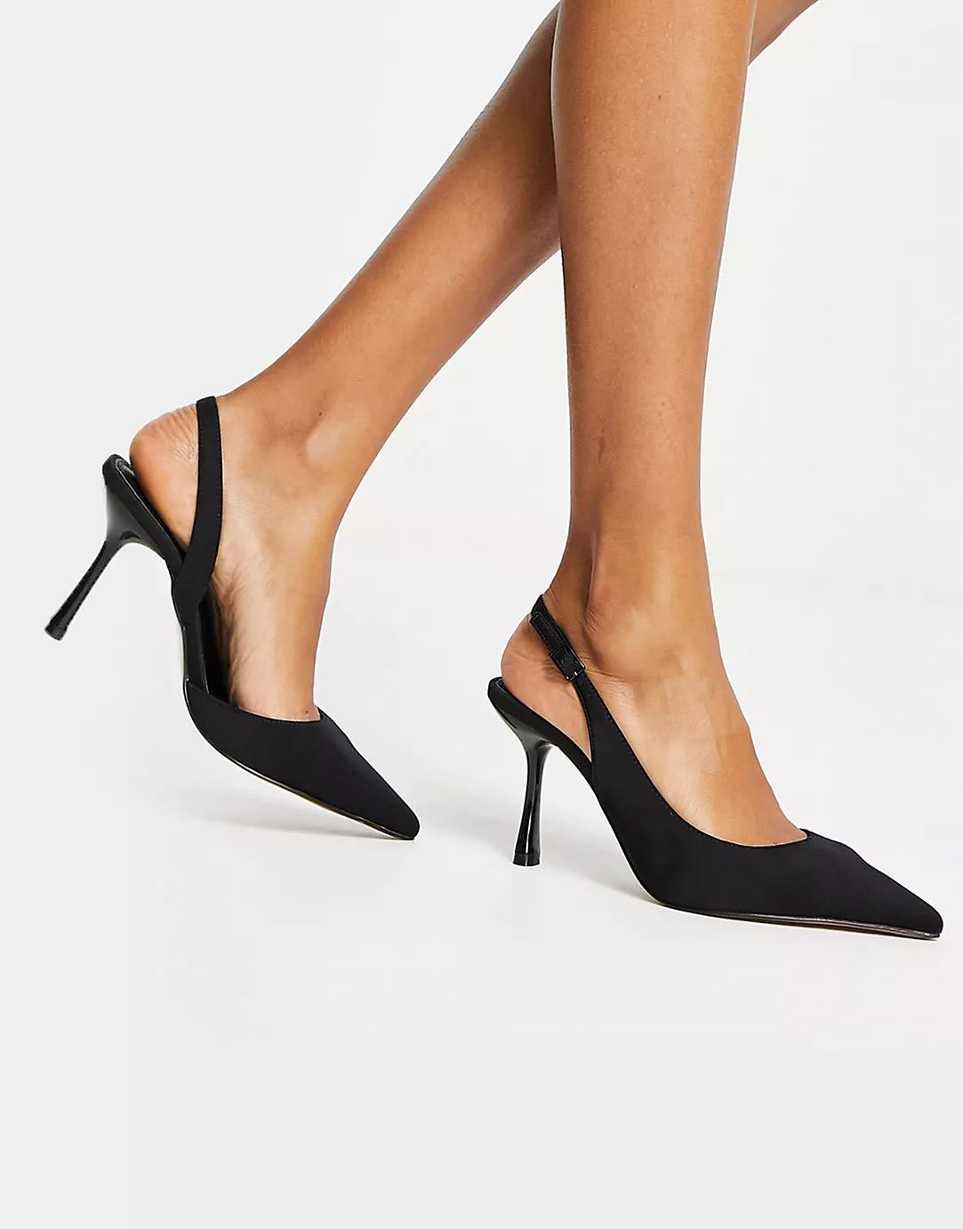 ASOS DESIGN Simmer slingback stiletto mid shoes in black | ASOS (Global)