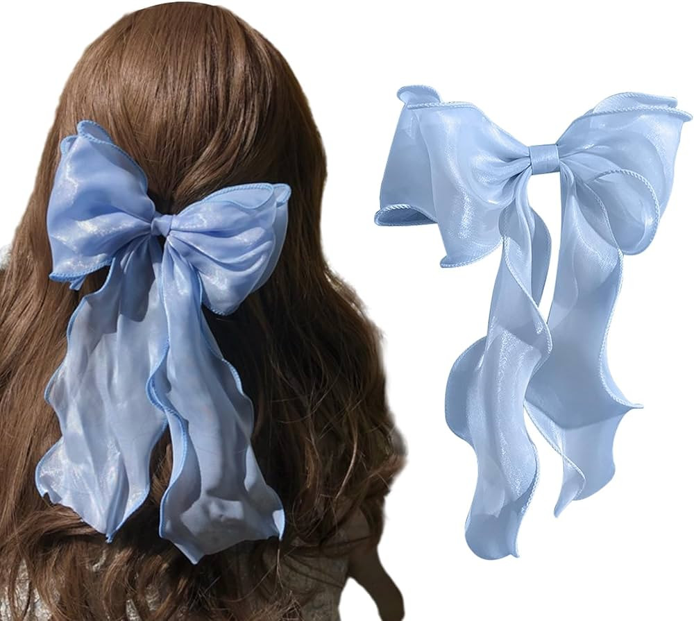 papasgix Hair Bow Clips: Solid Color Silk Ribbon Bows for Women and Girls (1, Blue) | Amazon (US)