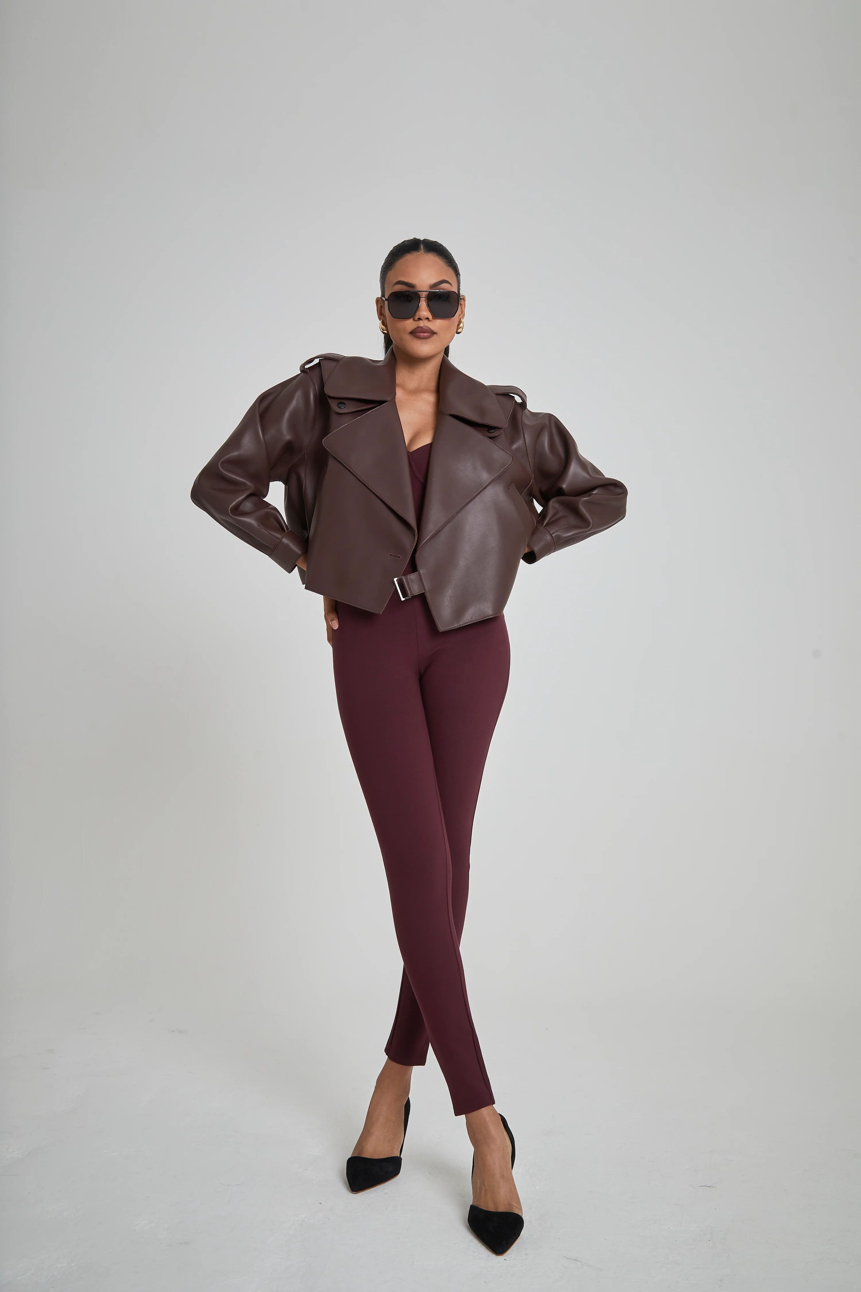 Contemporary Burgundy Oversized Leather Jacket | Jane and Tash Bespoke