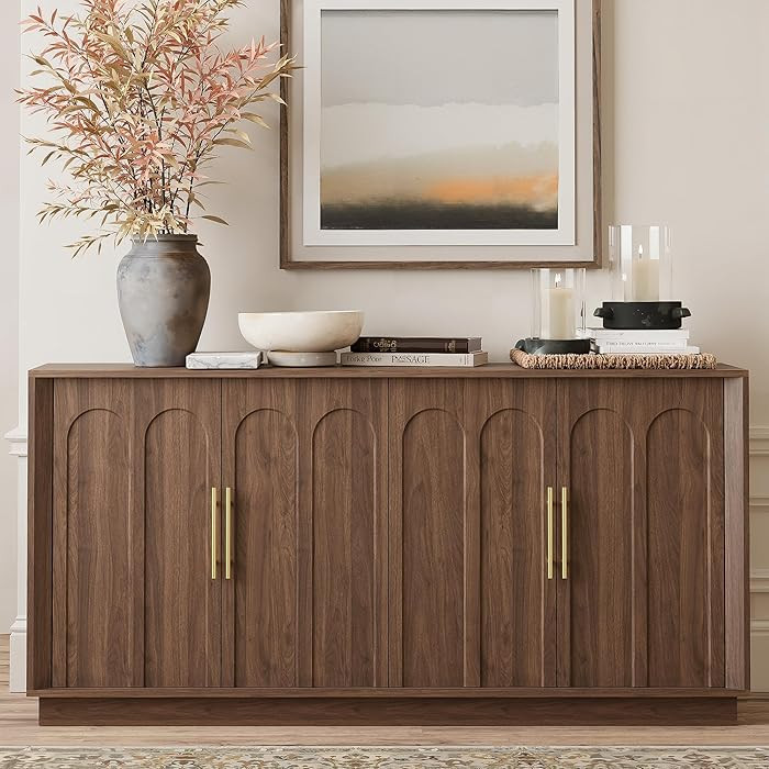 Sideboard Buffet Cabinet with Storage, Mid Century Modern Accent Cabinet with Arched Doors, Modul... | Amazon (US)