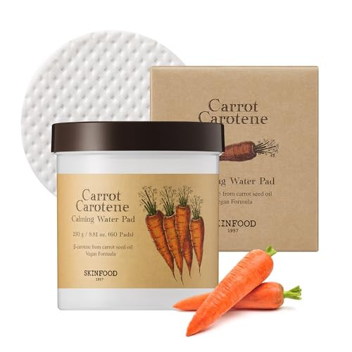 SKINFOOD Carrot Carotene Calming Water Toner Pads, Korean Skin Care Toner Pad for Face, Deep Hydrating, Soothing, After Sun Skincare for Sensitive Skin, Redness Relief, 100% Cotton, 8.81 oz (60 Pads) | Amazon (US)