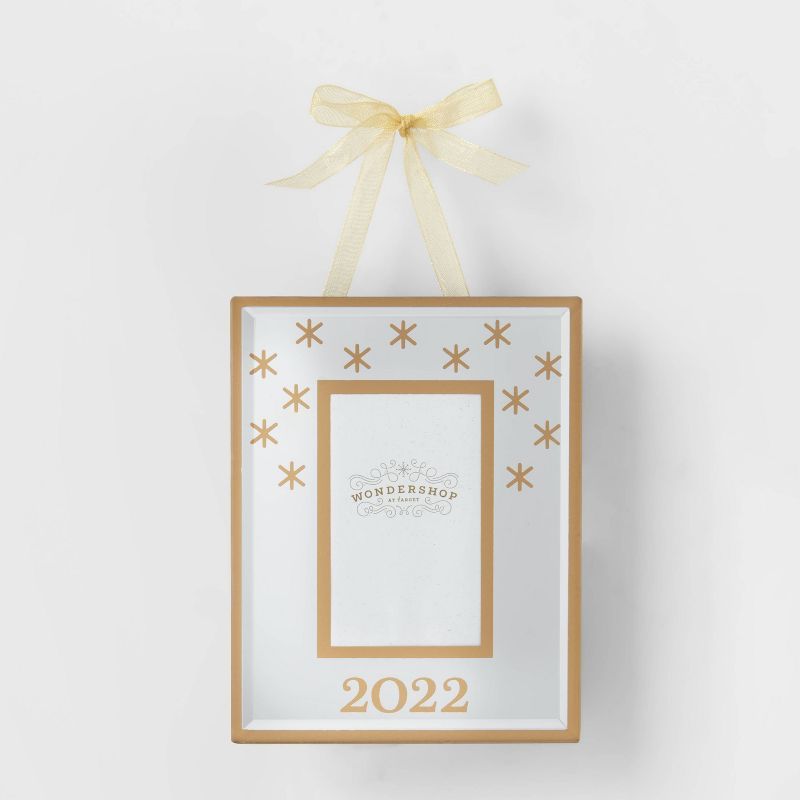 4.25&#34; 2022 Glass Photo Frame with Metallic Snowflakes Christmas Tree Ornament Gold - Wondersh... | Target