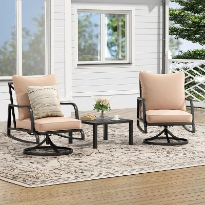VisioGear Patio 3-Piece Sofa Set with 2 Outdoor Swivel Chairs, Outdoor Furniture with Armrest sofa, Beige, 30"*23.8"*30.7" | Target