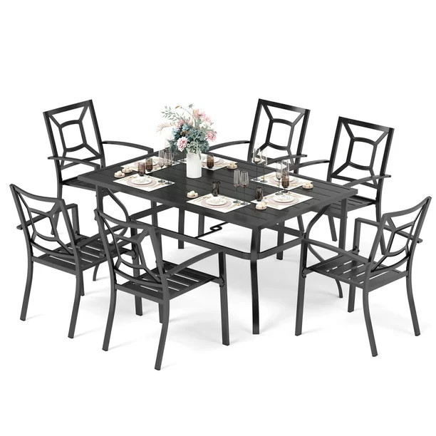 Sophia & William 7 Piece Metal Outdoor Patio Dining Bistro Sets Outdoor, 6 Seating Capacity,Black | Walmart (US)