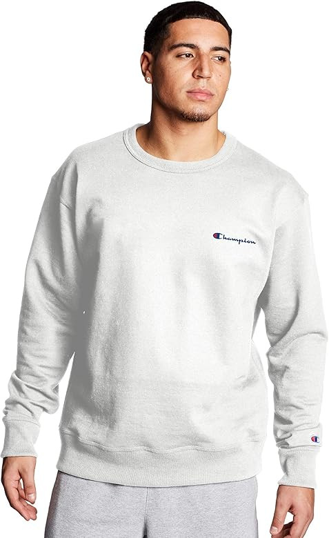 Champion Men's Powerblend Fleece Crew, Left Chest Script | Amazon (US)