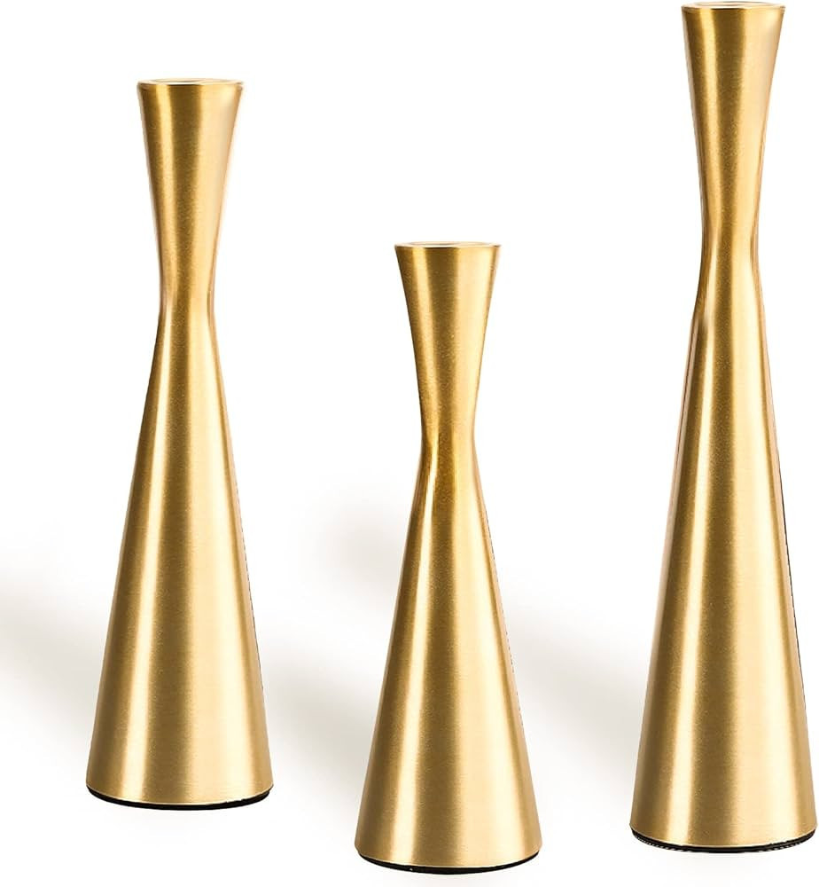 ZEAYEA Set of 3 Gold Candle Holders, Metal Taper Candlesticks Holder for Table Centerpiece Weddin... | Amazon (US)