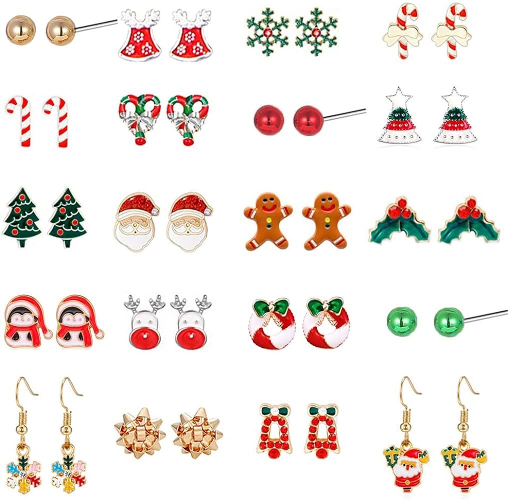 20 Pairs Hypoallergenic Christmas Earrings for Girls Cute Stud Earrings Sets Christmas Earrings f... | Amazon (US)