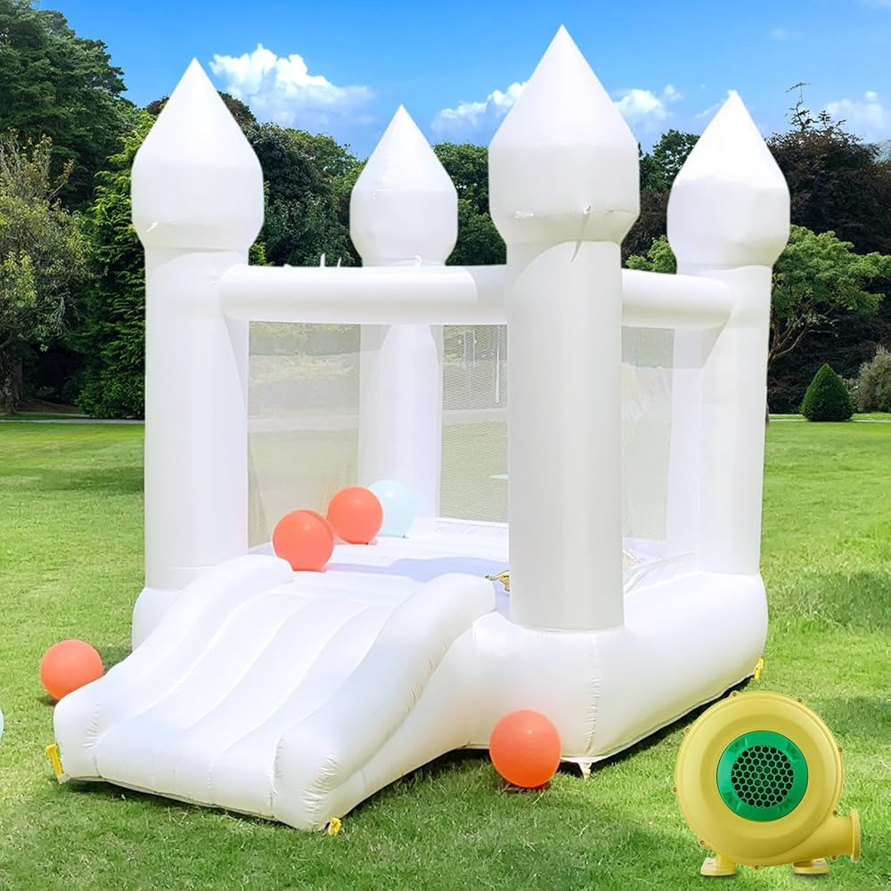 Mini White Bounce House, 1-5Y Kids Bounce House with Slide Indoor Outdoor Inflatable White Bouncy... | Amazon (US)