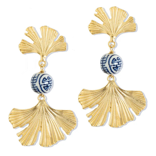 Blue & White Ginkgo Earrings | Susan Shaw
