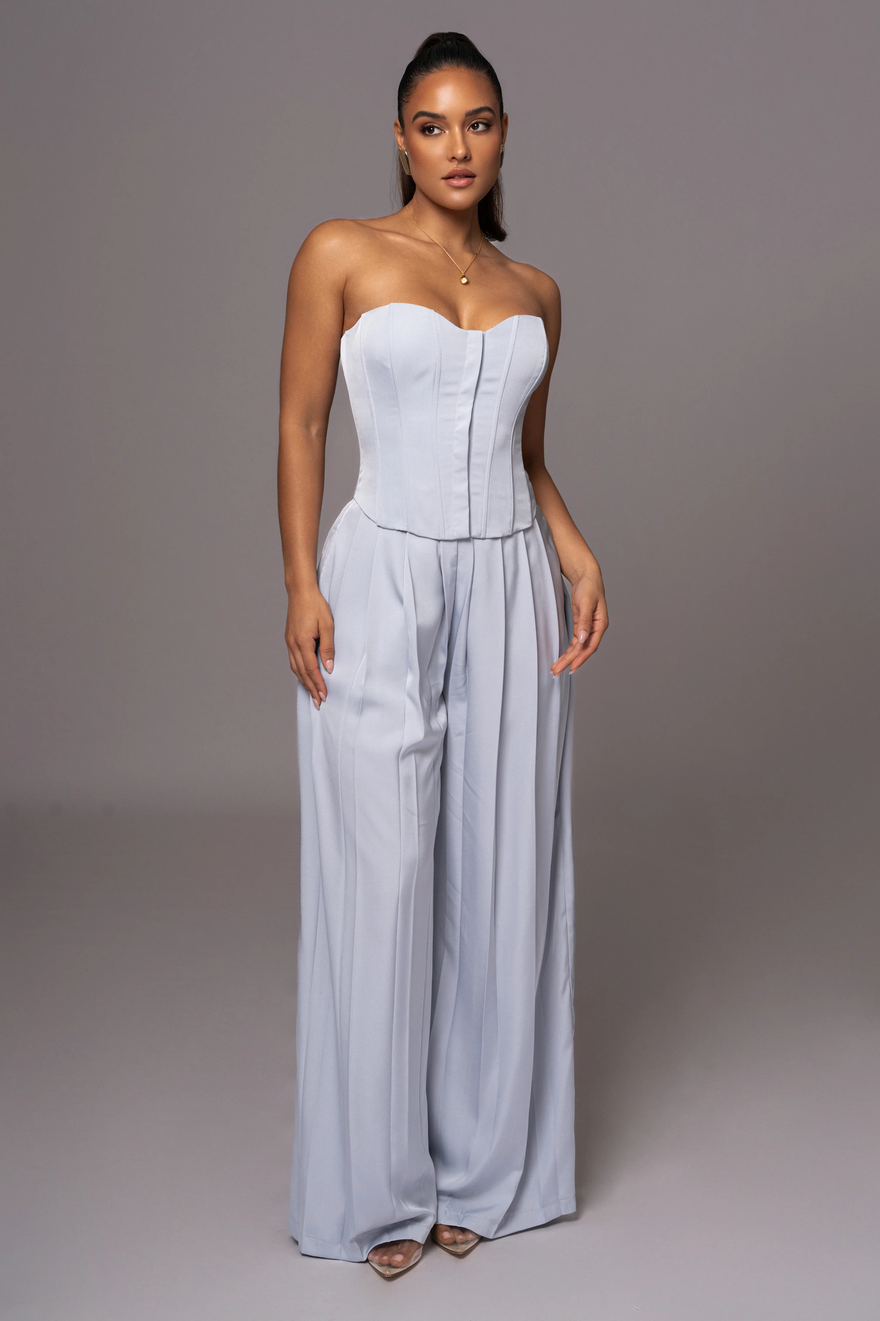 Blue Clara Wide Leg Pleated Trousers | JLUXLABEL