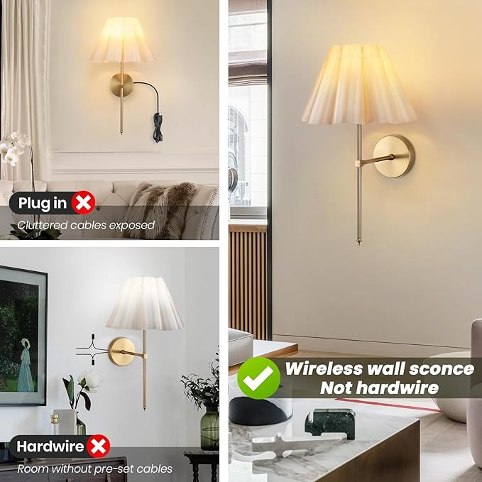 Battery Operated Wall Sconces Set of 2, Rechargeable Wireless RGB Wall Lights, Not Hardwired Wall... | Amazon (US)