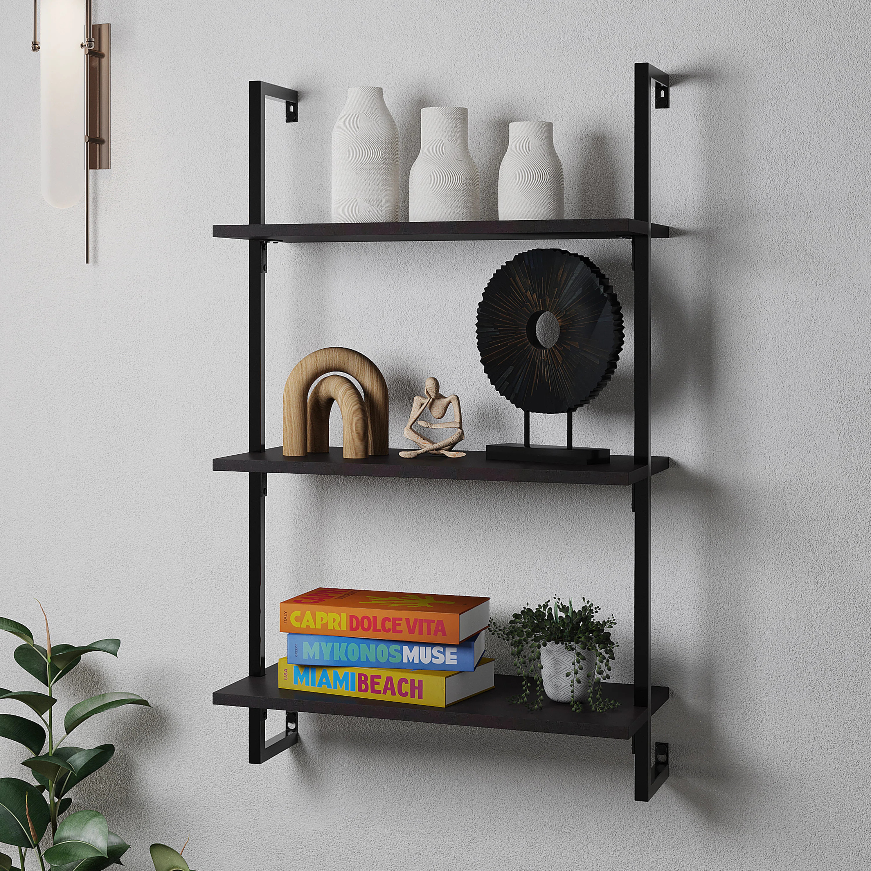 Honoria Classic Industrial 3-Shelf Wood Wall-Mounted Open Ladder Bookcase with Metal Frame | Wayfair North America