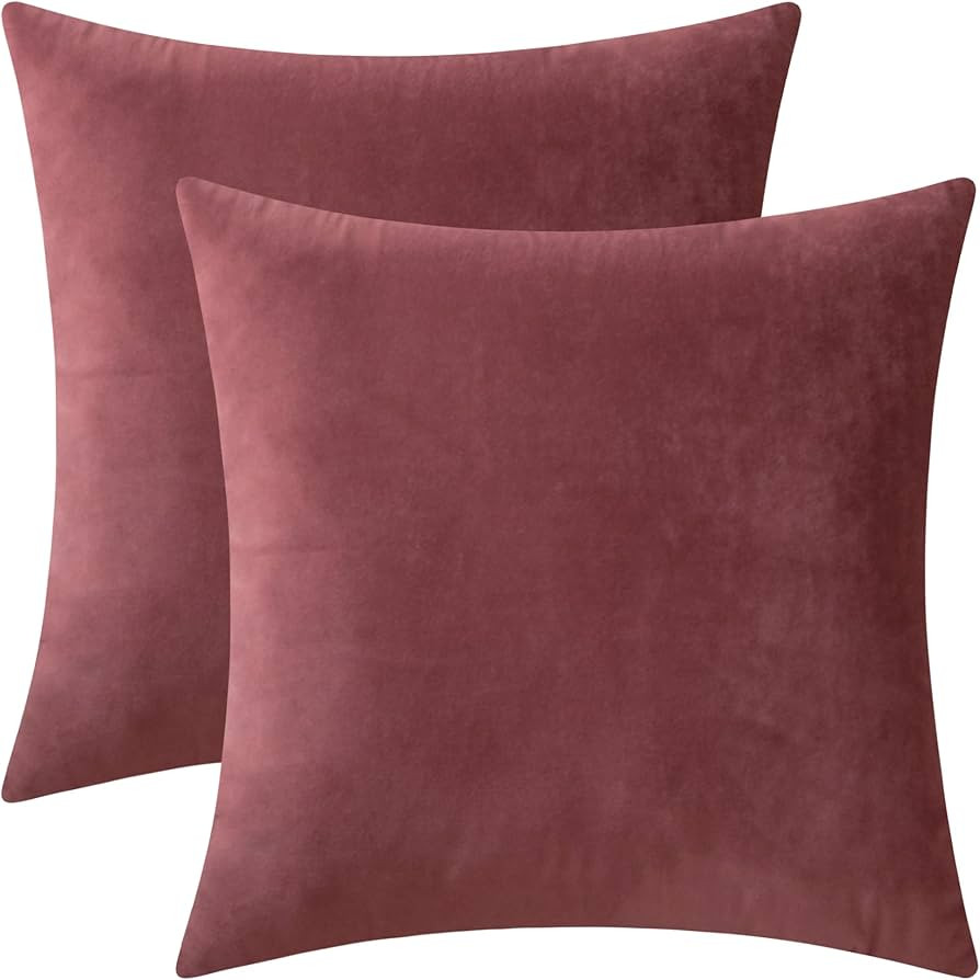 Set of 2 Velvet Throw Pillow Covers for Couch and Bed - 18"x18", Mauve Dusk | Amazon (US)