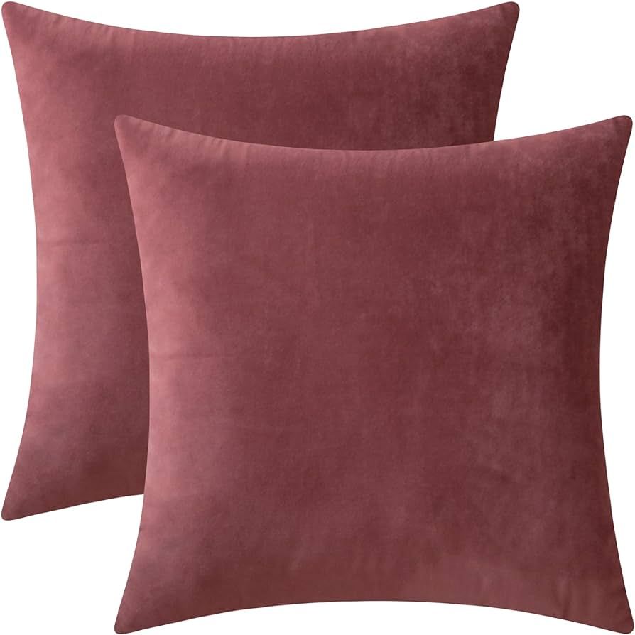 Rythome Set of 2 Velvet Throw Pillow Covers for Couch and Bed - 18"x18", Mauve Dusk | Amazon (US)