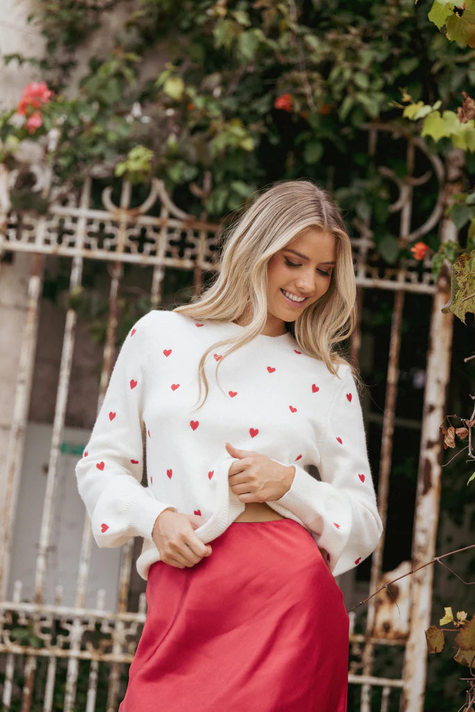Xadie All Over Mini Heart Sweater - Cream/Red | Petal & Pup (US)