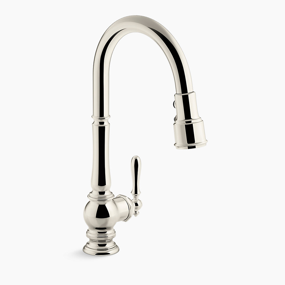 Pull-down kitchen sink faucet with three-function sprayhead | Kohler