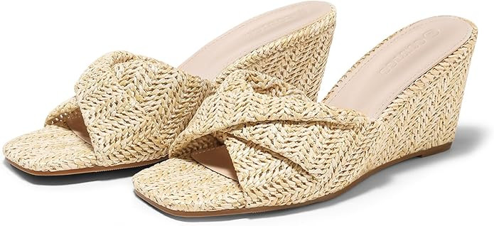 Coutgo Womens Wedge Sandals Espadrilles Square Open Toe Slip On High Heels Slides Summer Beach Sh... | Amazon (US)