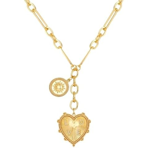 Chunky Gold Necklace for Women, Heart Pendants Necklace Sun Flower Necklace Fashion Hip Hop Choke... | Amazon (US)