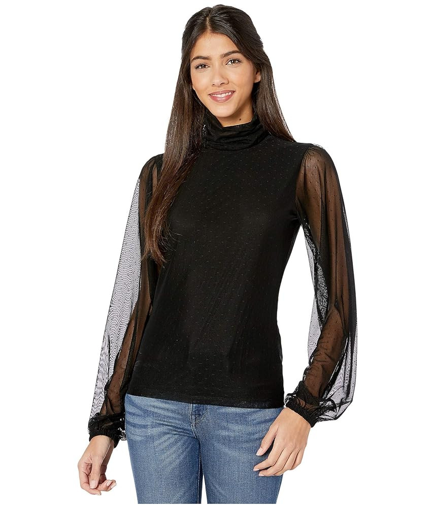 Sanctuary Womens Mesh Overlay Spots Turtleneck Top Black S | Amazon (US)