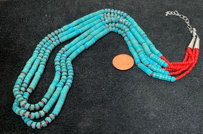 Gorgeous tri-strands reconstituted turquoise heishi necklace(b204e-w1) | eBay US