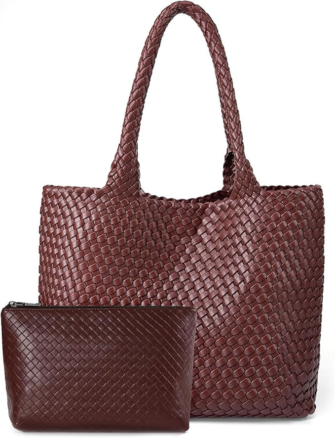 Woven Leather Handbags Large Woven Tote Bag for Women Fashion Woven Purse Vegan Leather Tote | Amazon (US)