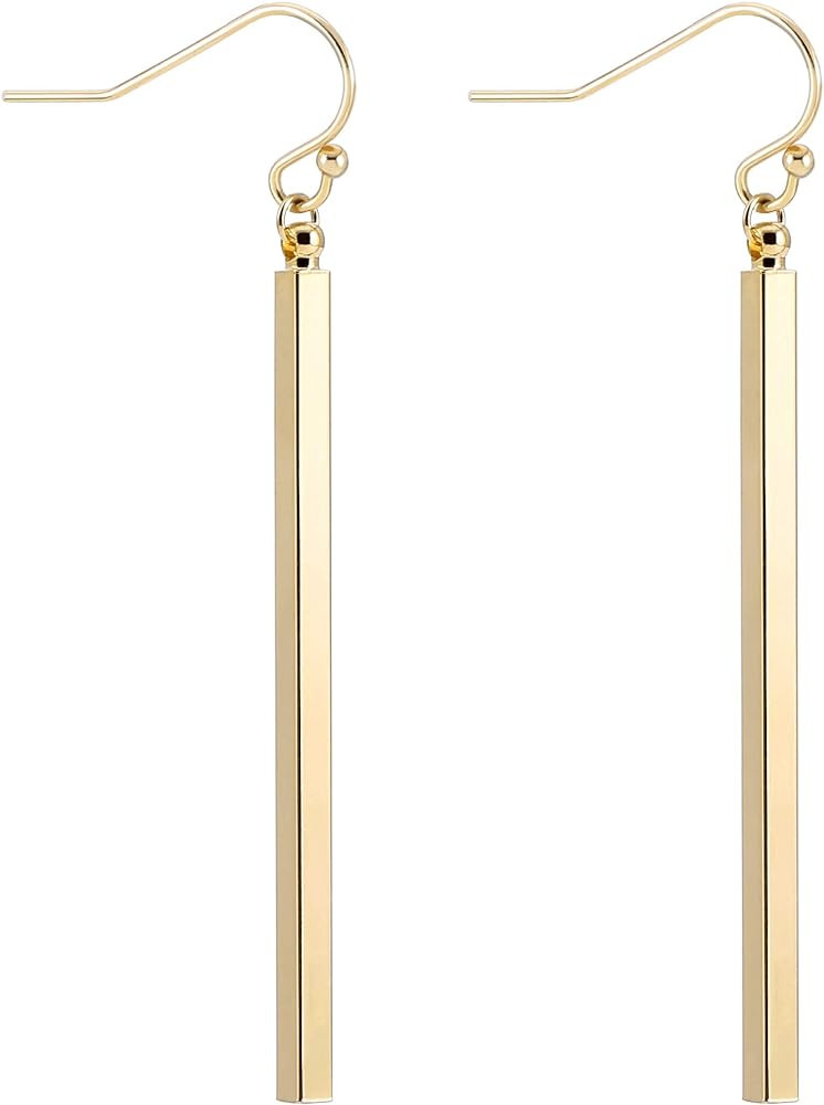 18K Gold Long Vertical Bar Drop Dangle Earring Minimal Long Circle Bar Earrings Geometric jewelry... | Amazon (US)