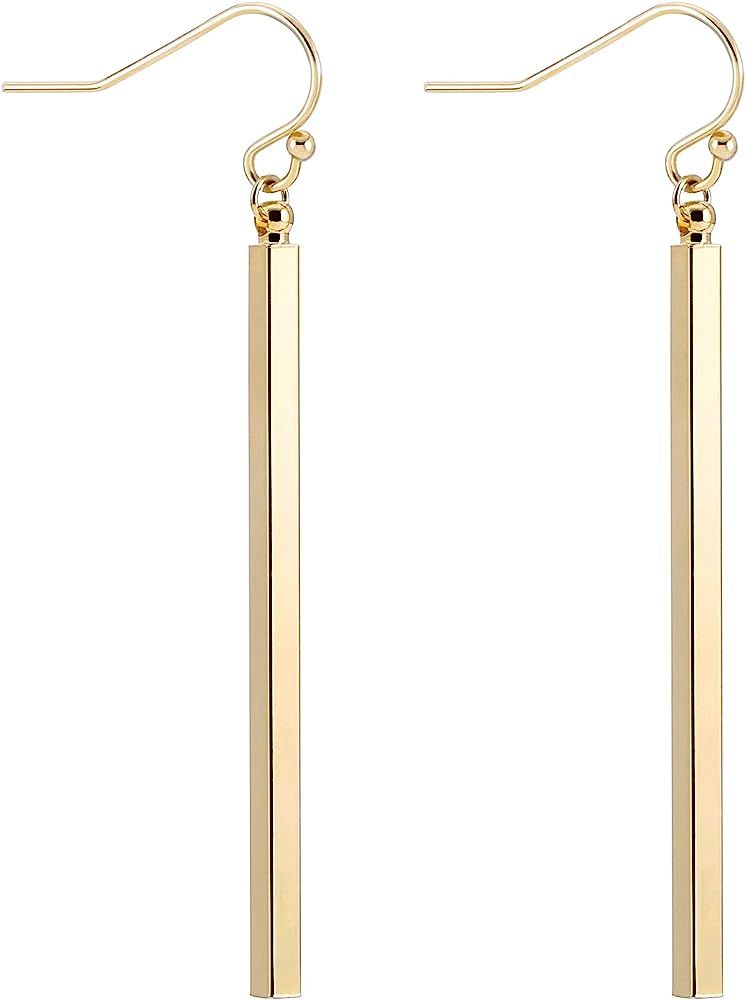 18K Gold Long Vertical Bar Drop Dangle Earring Minimal Long Circle Bar Earrings Geometric jewelry fo | Amazon (US)
