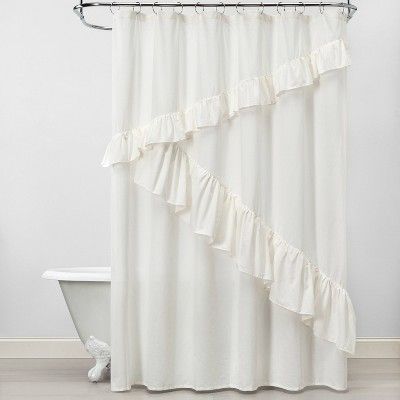 Asymmetrical Ruffle Shower Curtain White Feather - Opalhouse™ | Target