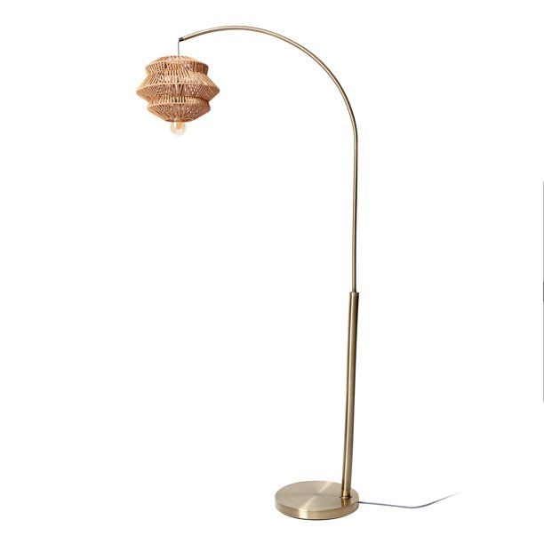 Antique Brass Arch Floor Lamp with Tiered Rattan Shade by Drew Barrymore Flower Home | Walmart (US)