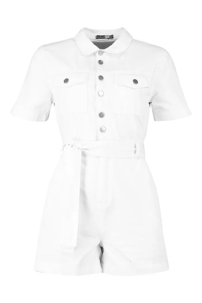 Tie Waist Denim Romper | Boohoo.com (US & CA)